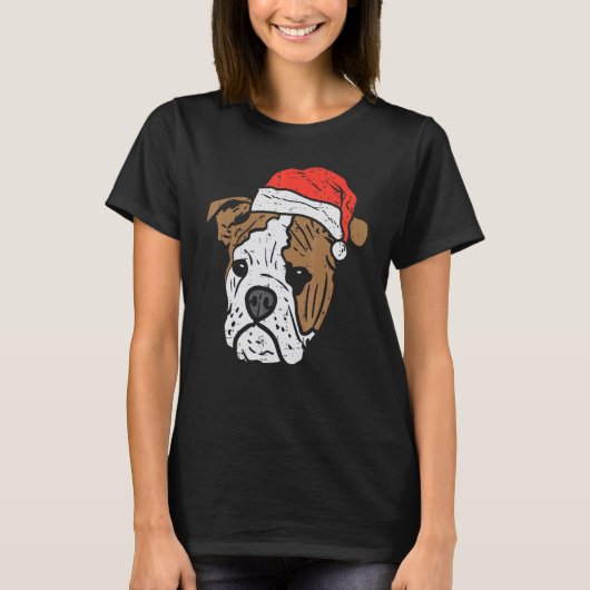 Santa Hat English Bulldog Christmas Pet Dog  Owner Tシャツ (正面)