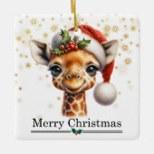 Santa Hat Funny Giraffe Merry Christmas セラミックオーナメント (正面)