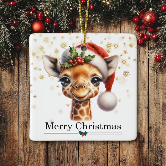 Santa Hat Funny Giraffe Merry Christmas セラミックオーナメント