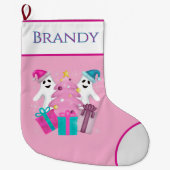 Santa Hat Ghosts Christmas Tree spooky  ラージクリスマスストッキング (正面)