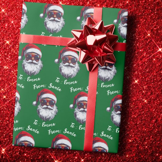 Santa Hat Gift Wrap, Custom Name Holiday Gift ラッピングペーパー