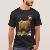 Santa Hat Goat Christmas Lights Animals Tシャツ (正面)