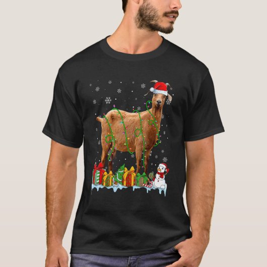 Santa Hat Goat Christmas Lights Animals Tシャツ (正面)