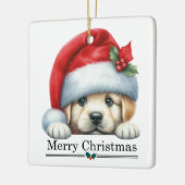 Santa Hat Golden Retriever Puppy Merry Christmas セラミックオーナメント (左)