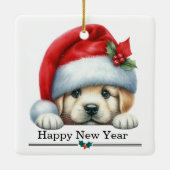 Santa Hat Golden Retriever Puppy Merry Christmas セラミックオーナメント (裏面)