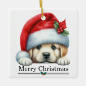 Santa Hat Golden Retriever Puppy Merry Christmas セラミックオーナメント (正面)
