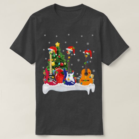 Santa Hat Guitar Chrisにマッチするギター音楽愛好家 Tシャツ (デザイン正面)