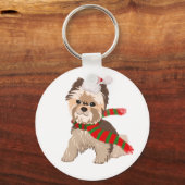 Santa Hat Keychainの愛らしいクリスマスヨークシャーテリア キーホルダー (正面)