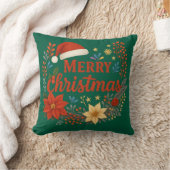 Santa Hat Merry Christmas Throw Pillow クッション (ブランケット)