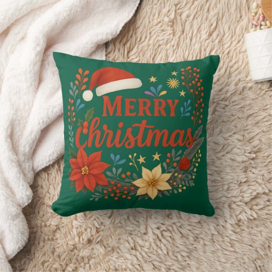 Santa Hat Merry Christmas Throw Pillow クッション (ブランケット)