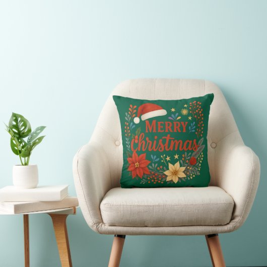 Santa Hat Merry Christmas Throw Pillow クッション (椅子)