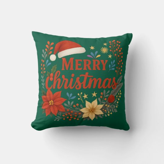 Santa Hat Merry Christmas Throw Pillow クッション (正面)