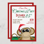 Santa Hat Monkey 5"x7"クリスマスパーティの招待状 招待状 (正面/裏面)
