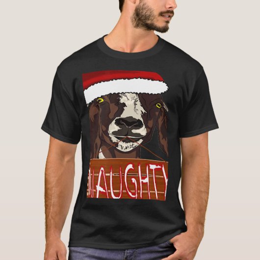 Santa Hat Naughty Sign Christmas Goat Tシャツ (正面)