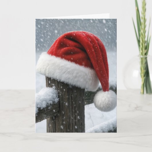 Santa Hat On a Snowy Fence Post カード (正面)