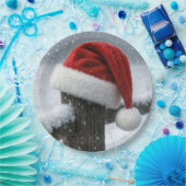 Santa Hat On a Snowy Fence Post ペーパープレート (パーティー)