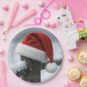 Santa Hat On a Snowy Fence Post ペーパープレート (パーティー)