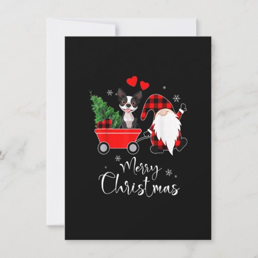 Santa Hat Pajamaとのボストンテリア犬のクリスマス 招待状 (正面)