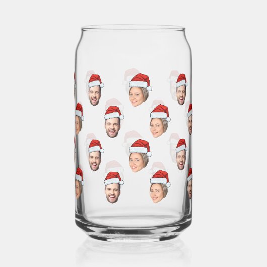 Santa Hat Personalized Face 2 Photo Christmas Gift ガラス缶 (裏面)