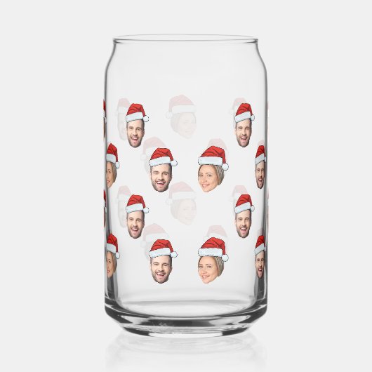 Santa Hat Personalized Face 2 Photo Christmas Gift ガラス缶 (右)