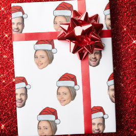 Santa Hat Personalized Face 2 Photo Christmas Gift ラッピングペーパー