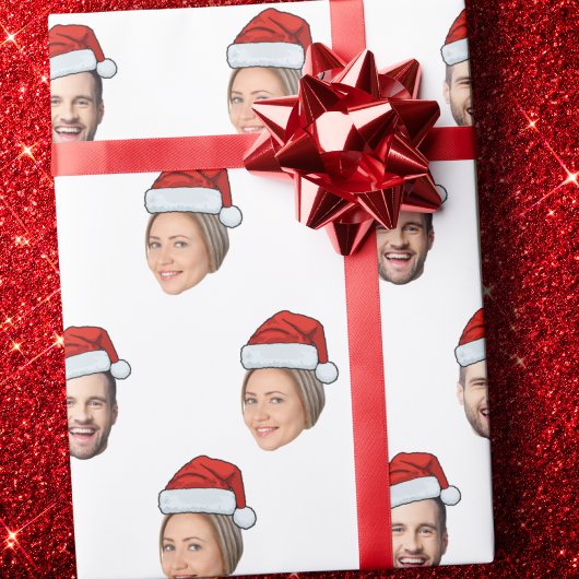 Santa Hat Personalized Face 2 Photo Christmas Gift ラッピングペーパー