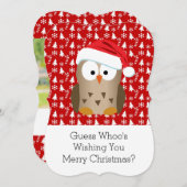 Santa Hat Photo Greetingとクリスマスフクロウ シーズンカード (正面/裏面)