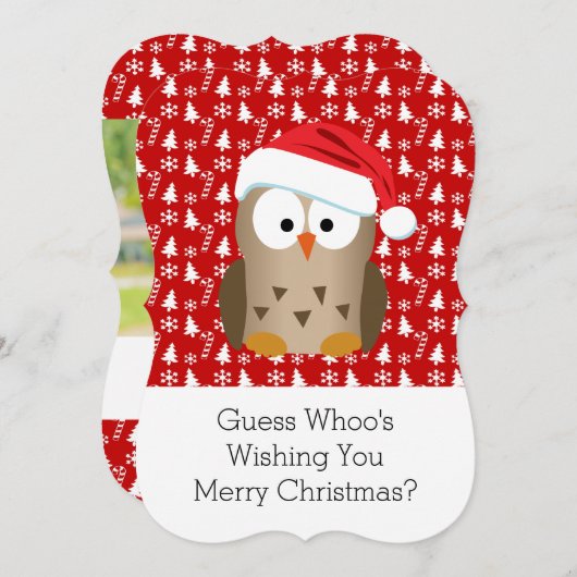 Santa Hat Photo Greetingとクリスマスフクロウ シーズンカード (正面/裏面)