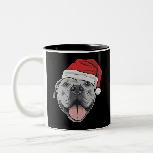 Santa Hat Pitbull Pit Christmas Xmas Pet Dog Lover ツートーンマグカップ (左)