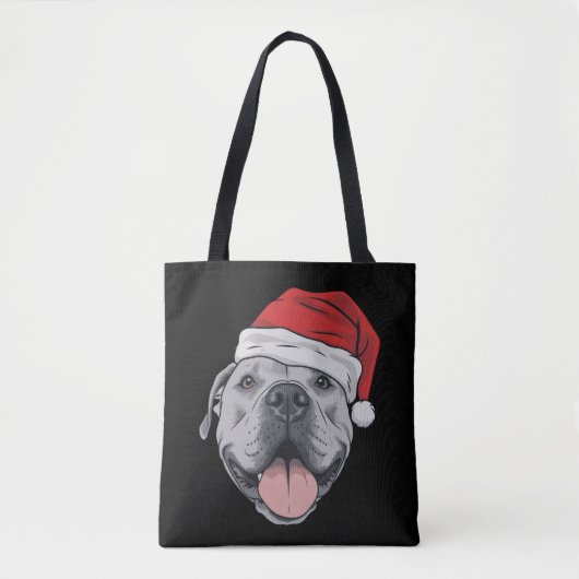 Santa Hat Pitbull Pit Christmas Xmas Pet Dog Lover トートバッグ (正面)