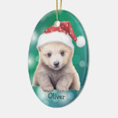 Santa Hat Polar Bear Cub Kids Ceramic Ornament セラミックオーナメント (左)