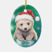 Santa Hat Polar Bear Cub Kids Ceramic Ornament セラミックオーナメント (正面)
