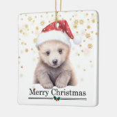 Santa Hat Polar Bear Cub Merry Christmas セラミックオーナメント (左)