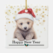 Santa Hat Polar Bear Cub Merry Christmas セラミックオーナメント (裏面)