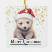 Santa Hat Polar Bear Cub Merry Christmas セラミックオーナメント (正面)