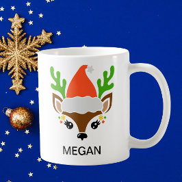 Santa Hat Reindeer Face Holiday コーヒーマグカップ