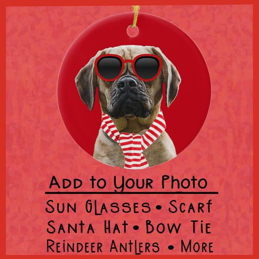 Santa Hat Scarf More Added To Your Dog Photo セラミックオーナメント