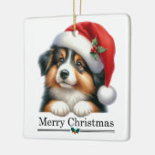 Santa Hat Shetland Sheepdog Puppy Merry Christmas セラミックオーナメント (左)