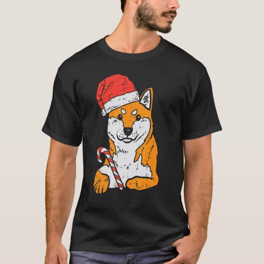 Santa Hat Shiba Inu Akita Dog Christmas Xmas Doge  Tシャツ (正面)