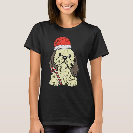 Santa Hat Shih Tzu Dog Christmas Xmas Men Women Tシャツ (正面)