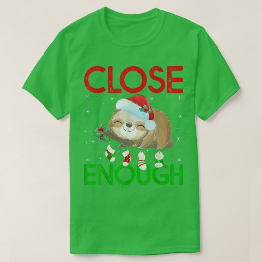 Santa Hat Slothクリスマスライト十分閉じるSloth Chr Tシャツ (デザイン正面)