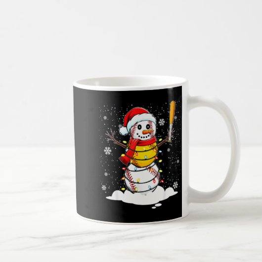 Santa Hat Snowman Xmas Funny Baseball Softball Chr コーヒーマグカップ (右)