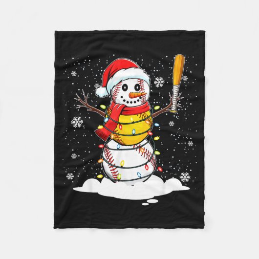 Santa Hat Snowman Xmas Funny Baseball Softball Chr フリースブランケット (正面)