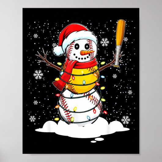Santa Hat Snowman Xmas Funny Baseball Softball Chr ポスター (正面)