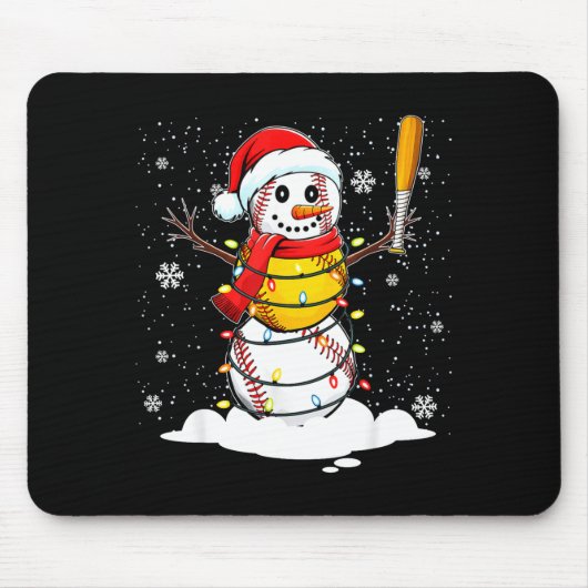 Santa Hat Snowman Xmas Funny Baseball Softball Chr マウスパッド (正面)