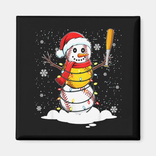 Santa Hat Snowman Xmas Funny Baseball Softball Chr マグネット (正面)