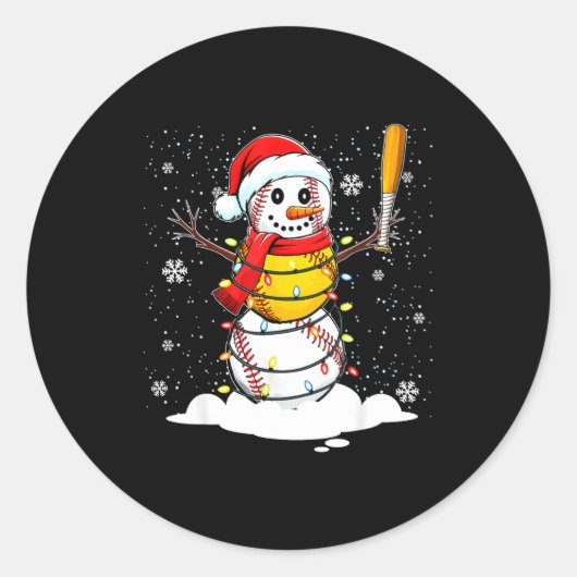 Santa Hat Snowman Xmas Funny Baseball Softball Chr ラウンドシール (正面)