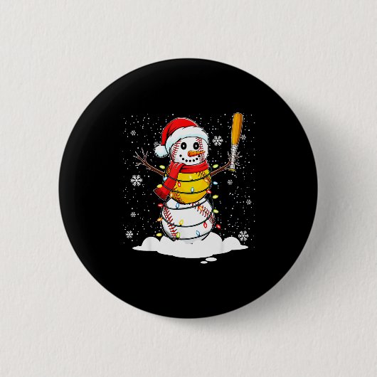 Santa Hat Snowman Xmas Funny Baseball Softball Chr 缶バッジ (正面)