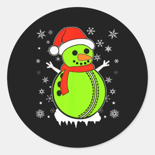 Santa Hat Snowman Xmas Funny Cricket Ll Lover Chri ラウンドシール (正面)