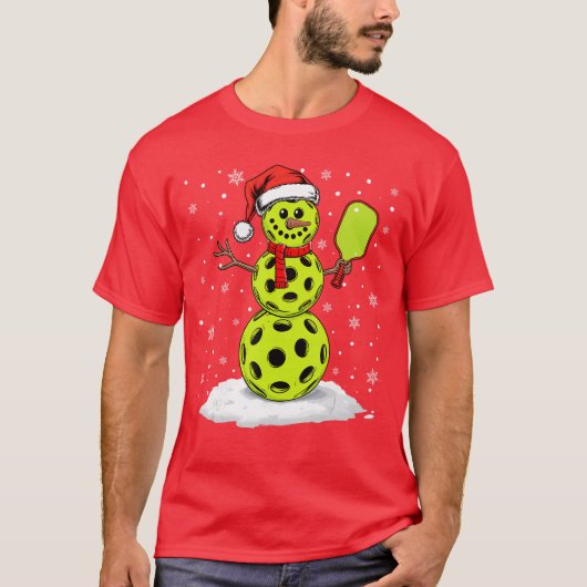 Santa Hat Snowman Xmas Funny Pickleball Lover Chri Tシャツ (正面)